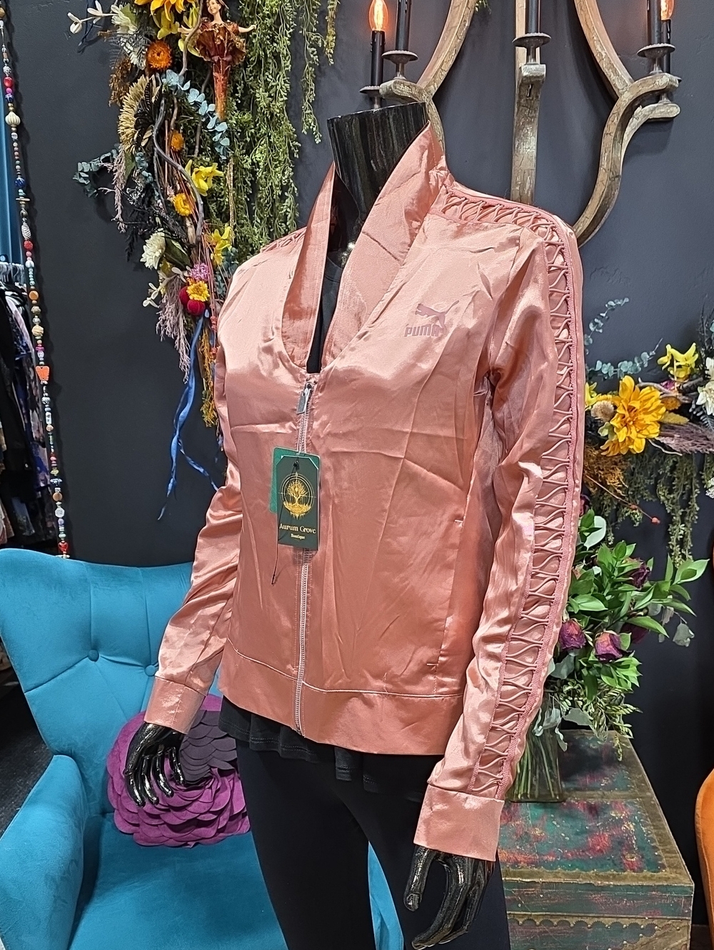 PUMA Women’s Satin Bomber Jacket - Dusty Rose